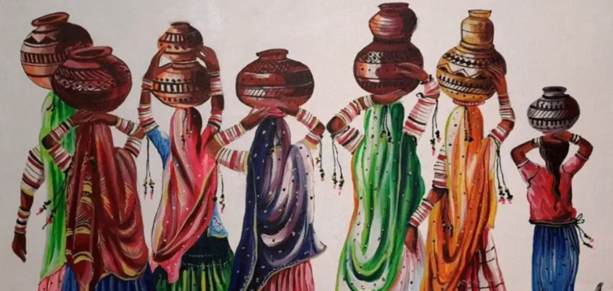 ভারতীয় নারীদের চিত্রিত একটি চিত্রকর্ম