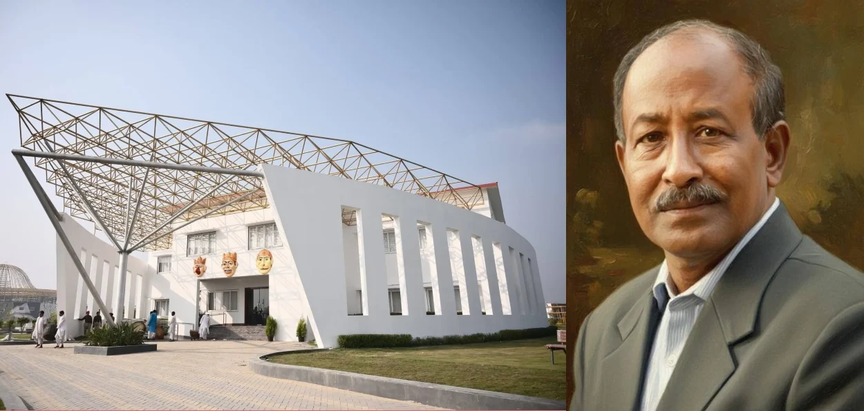 বরদোয়া প্রকল্পের একটি অংশের দৃশ্য (বামে) ও শিল্পী নুরুদ্দিন আহমেদ ( ডানে )