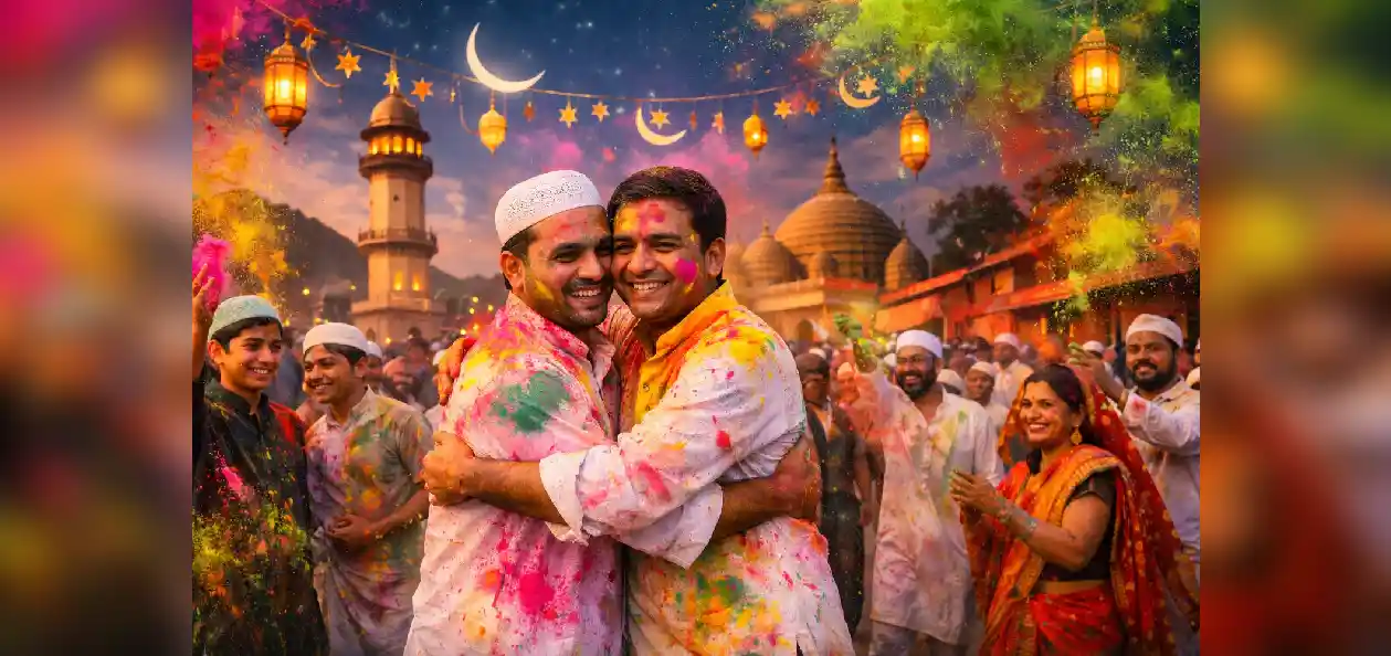 হোলি ও রমজানের সমন্বয়ের এক দৃশ্য (ছবি- কৃত্রিম বুদ্ধিমত্তা)