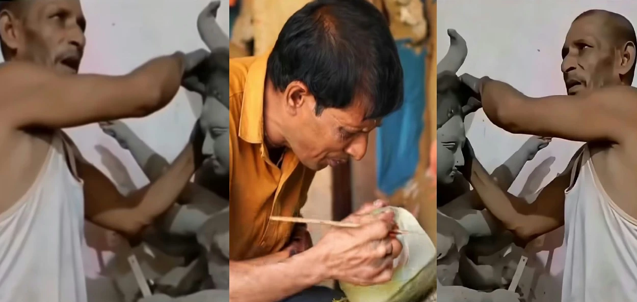 চোখে দেখেন না, আঙুলের ছোঁয়ায় গড়েন দেবী দুর্গা! মাটির বুকে প্রাণের স্পর্শ দৃষ্টিহীন শিল্পী রাম পালের